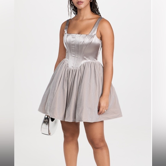 STAUD Landscape Dress corset dress silver tulle dress size 14 large - Picture 5 of 16